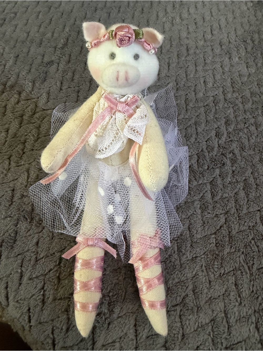 Handmade Lee & Lee Pink & Cream Ballerina Pig Plush 7”